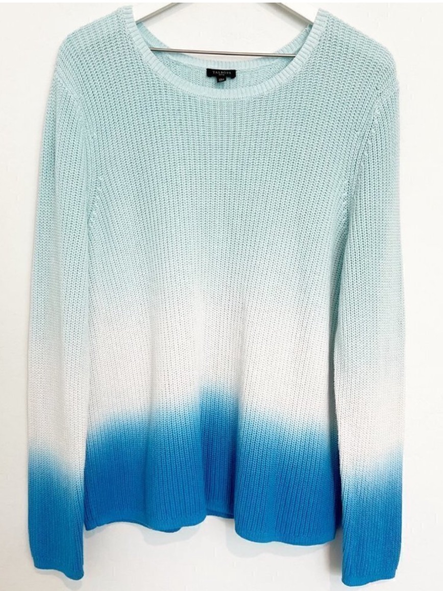 Talbots Petite Scoop Neck Long Sleeve Colorblock Ombre Knit Sweater Coastal Xl